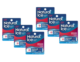 Mentholatum Natural Ice Cherry front pack showing six tubes and benefits