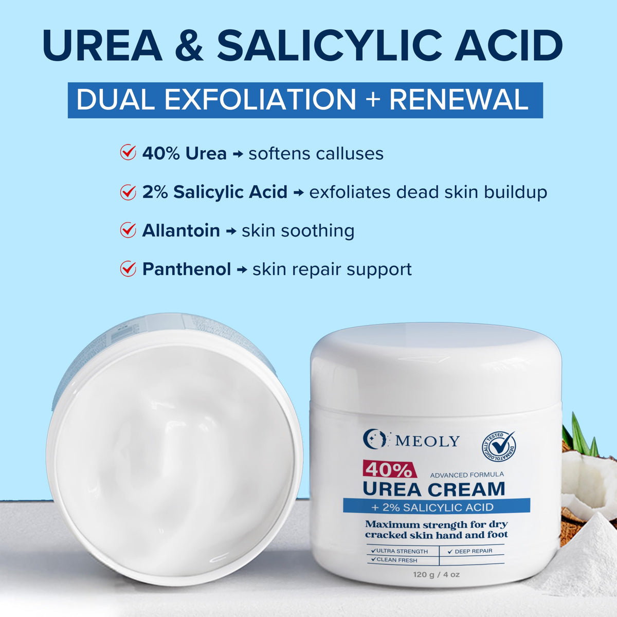 MEOLY cream texture close-up showing rich emollient consistency for deep hydration