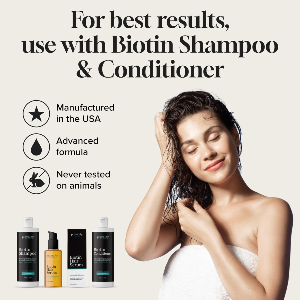 Meraz Pureauty Naturals paired with Biotin shampoo and conditioner for routine boost
