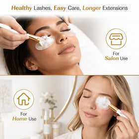 Mererke_Pretty applying foam to model lashes showing safe, effective cleansing benefit