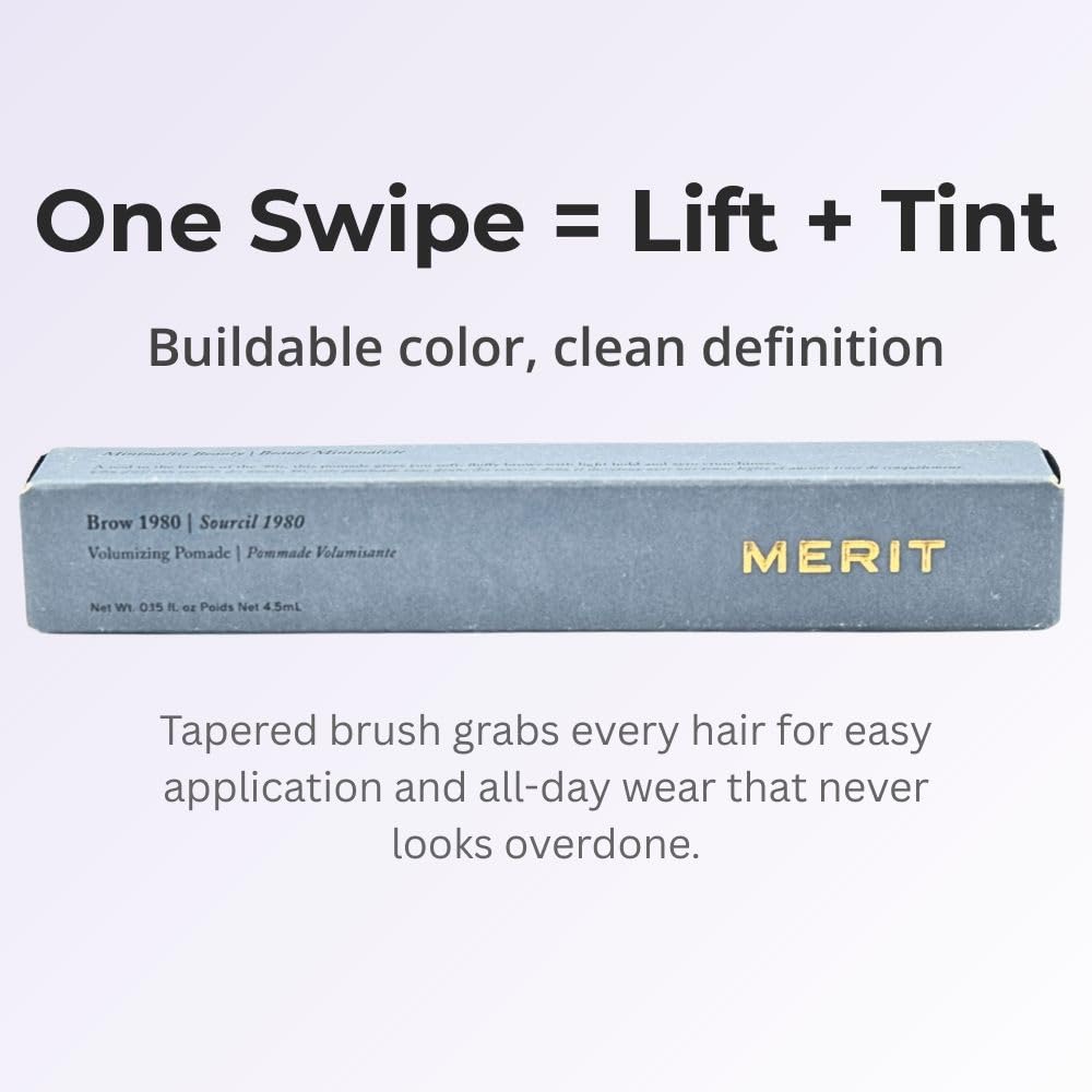 Merit product applied on model brows showing fuller shape and everyday polish