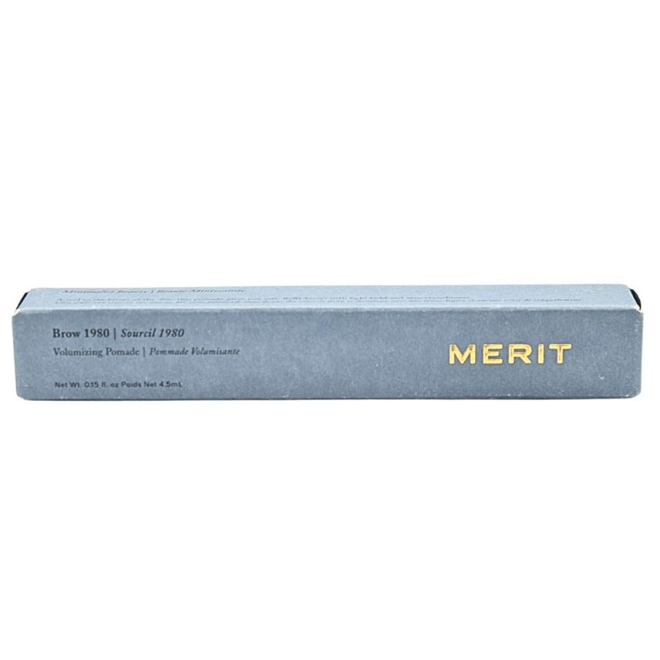 Merit tube front view showing taupe shade and clear labeling benefit: easy selection
