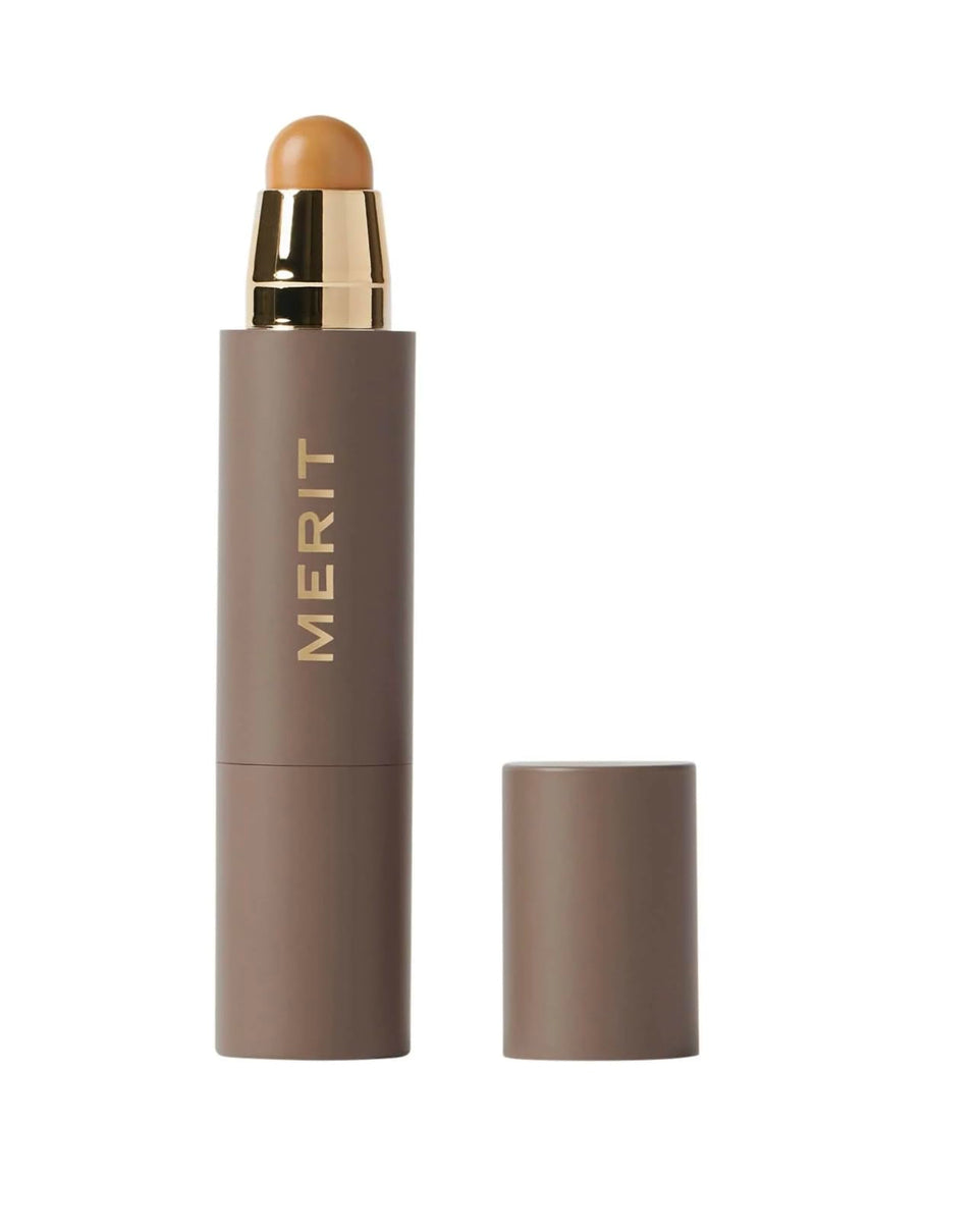 MERIT complexion stick front packaging showing shade Camel and recyclable claim