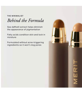 MERIT texture swatch close-up showing creamy finish and easy blendability benefit