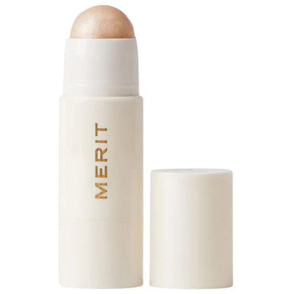 MERIT Day Glow Dewy Highlighting Balm Cava compact front view shows clean packaging and portable design