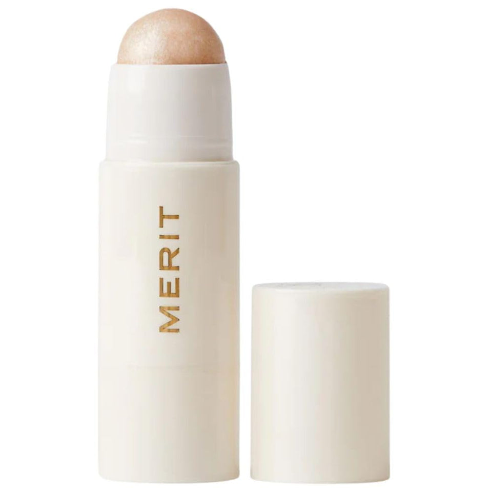 MERIT Day Glow Dewy Highlighting Balm Cava compact front view shows clean packaging and portable design