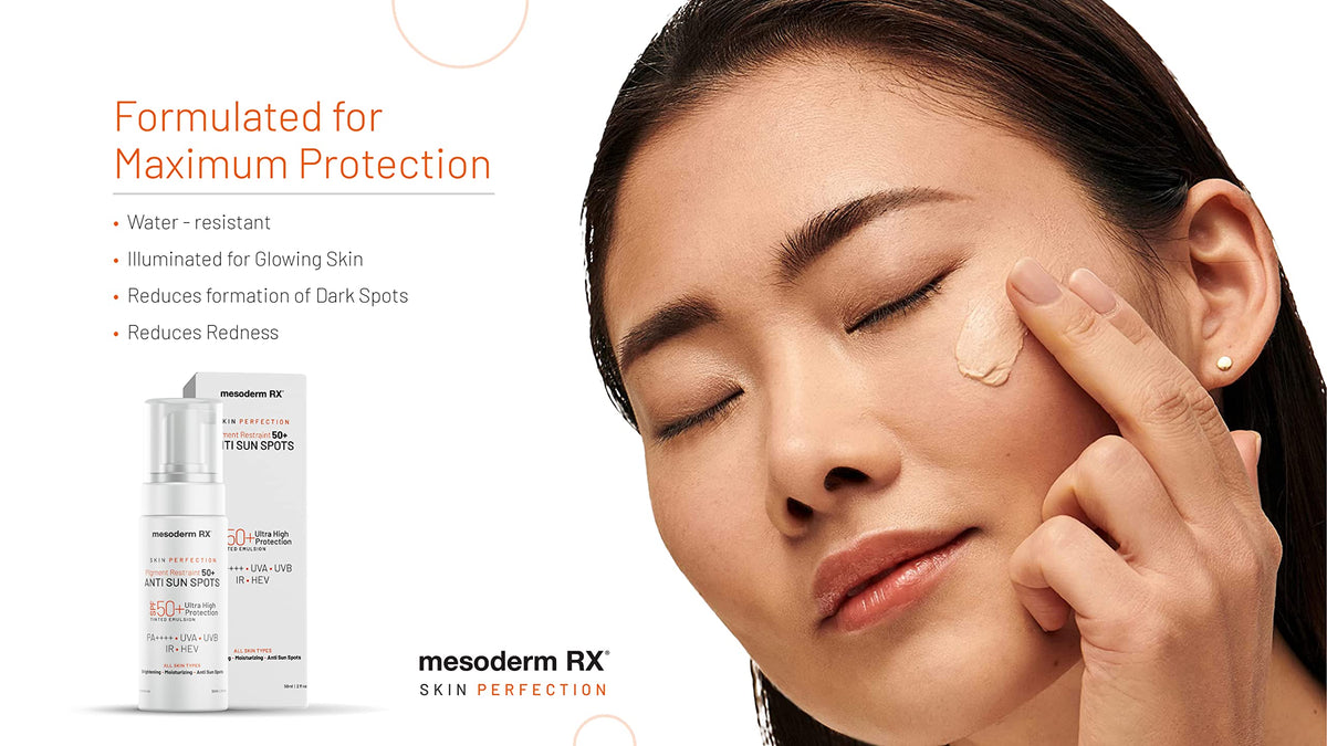 Model applying Mesoderm RX outdoors illustrating sun protection for daily outdoor use