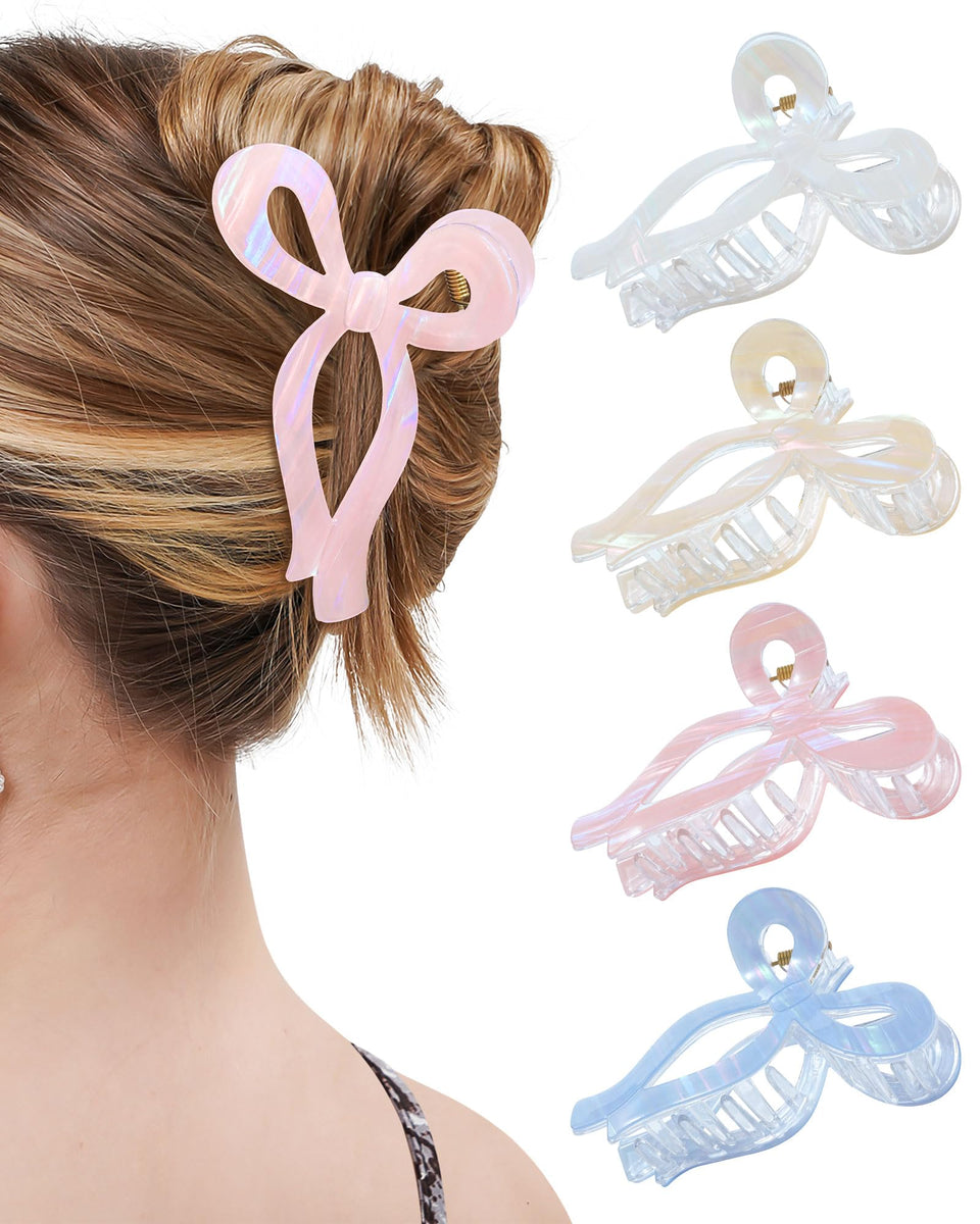 Mesovor bow clips front packaging showing set of four and color variety for outfit matching