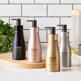 Method bottles styled on bathroom counter illustrating decorative look and scent appeal
