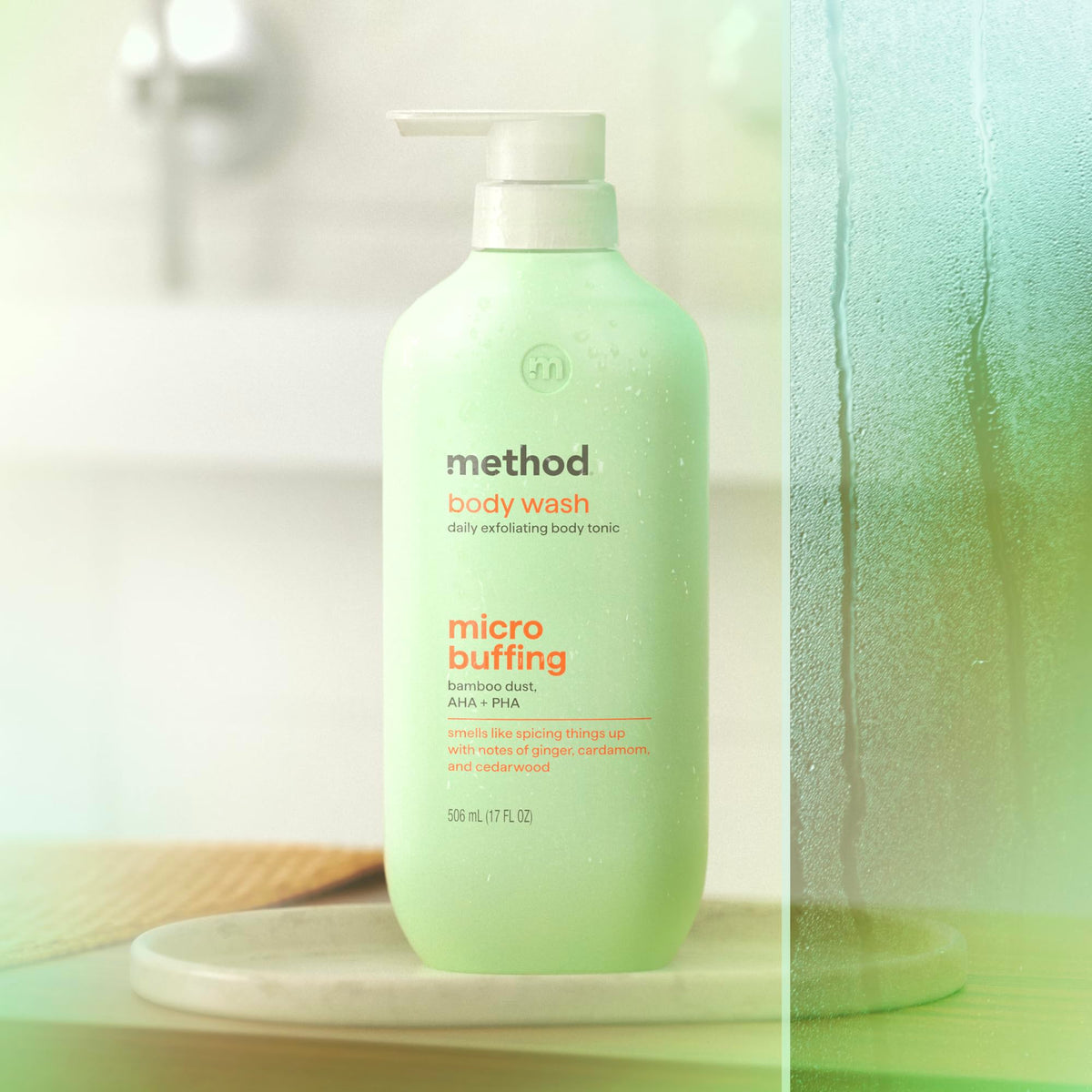 Method scent notes flatlay with ginger cardamom cedarwood scent benefit