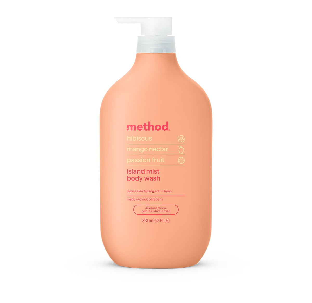 Method bottle front view showing island mist label and 28oz size for long lasting use