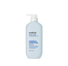 Method bottle front view showing label and scent, highlights gentle cleansing benefit