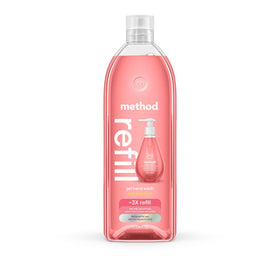 Method bottle being poured into dispenser to show easy refill process