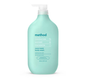 Method Coco Twist front bottle showing scent and size, highlights coconut fragrance