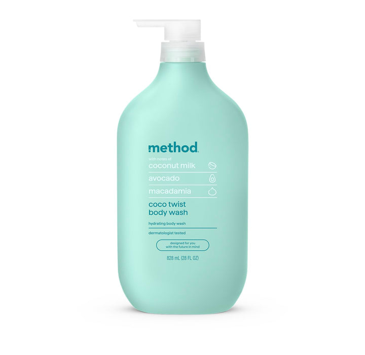 Method Coco Twist front bottle showing scent and size, highlights coconut fragrance