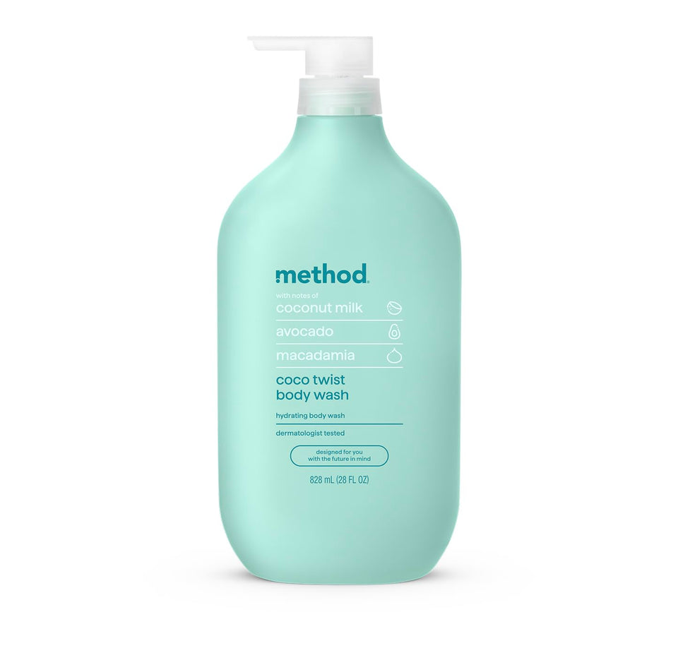 Method Coco Twist front bottle showing scent and size, highlights coconut fragrance