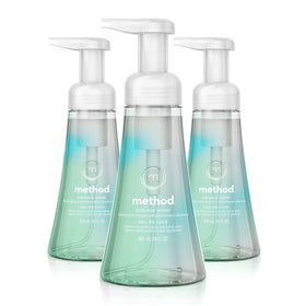 Method coconut water front packaging showing three 10 oz bottles and label benefit