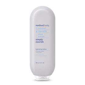 Method bottle front packaging showing Simply Nourish and hydration benefits