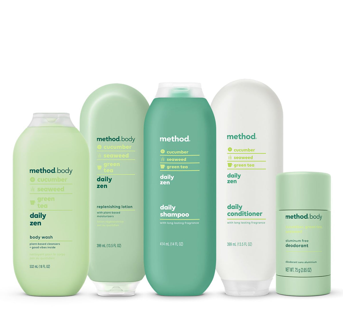 Method Daily Zen on bathroom shelf in spa-like setting for calming scent