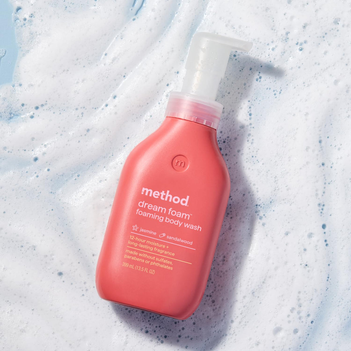 Method Dream Foam ingredient panel showing glycerin and aloe moisturizing benefits