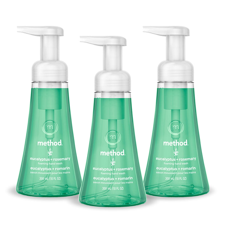 Method front-packaging showing three bottles and recyclable benefits
