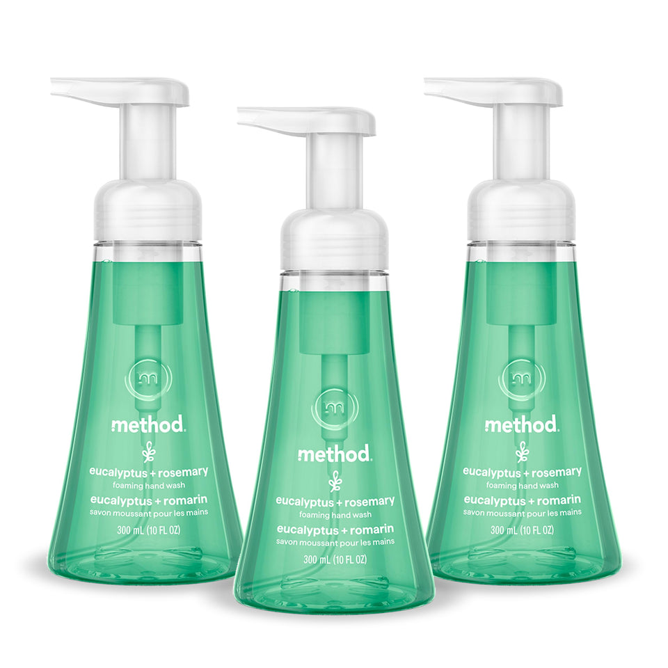 Method front-packaging showing three bottles and recyclable benefits