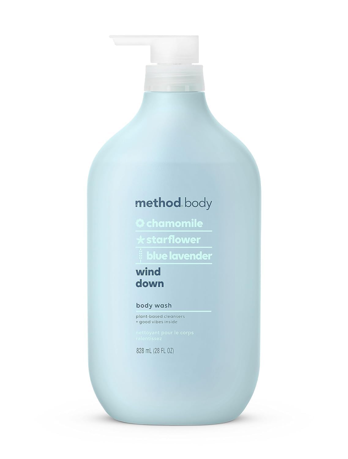 Method front packaging showing label and 28 oz size and soothing scent