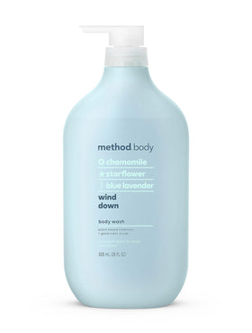 Method front packaging showing label and 28 oz size and soothing scent
