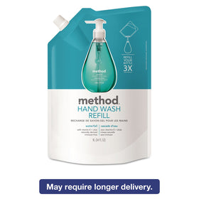 Method refill being poured into gel pump bottle demonstrating easy refill and reduced waste for consistent use