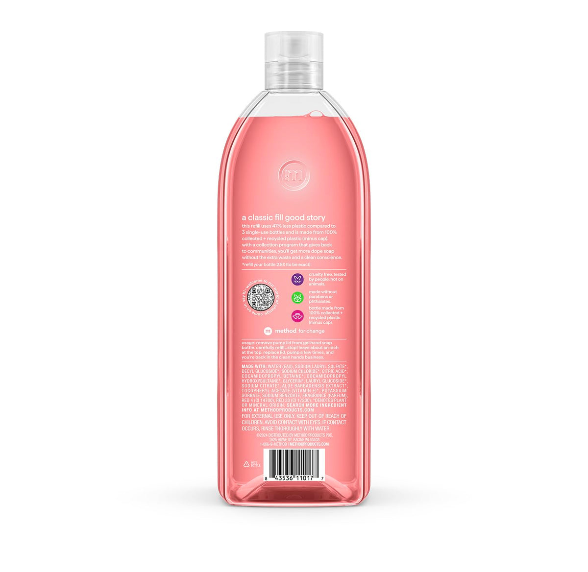 Method gel texture on hand to show lathering and gentle cleansing