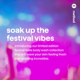 Method Hip Hop Heat staged in bathroom with towel conveying festival-ready fresh scent