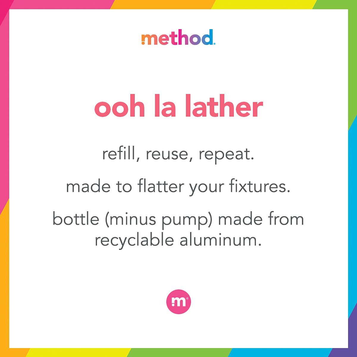 Method bottle in use rinsing hands showing effective cleaning benefit