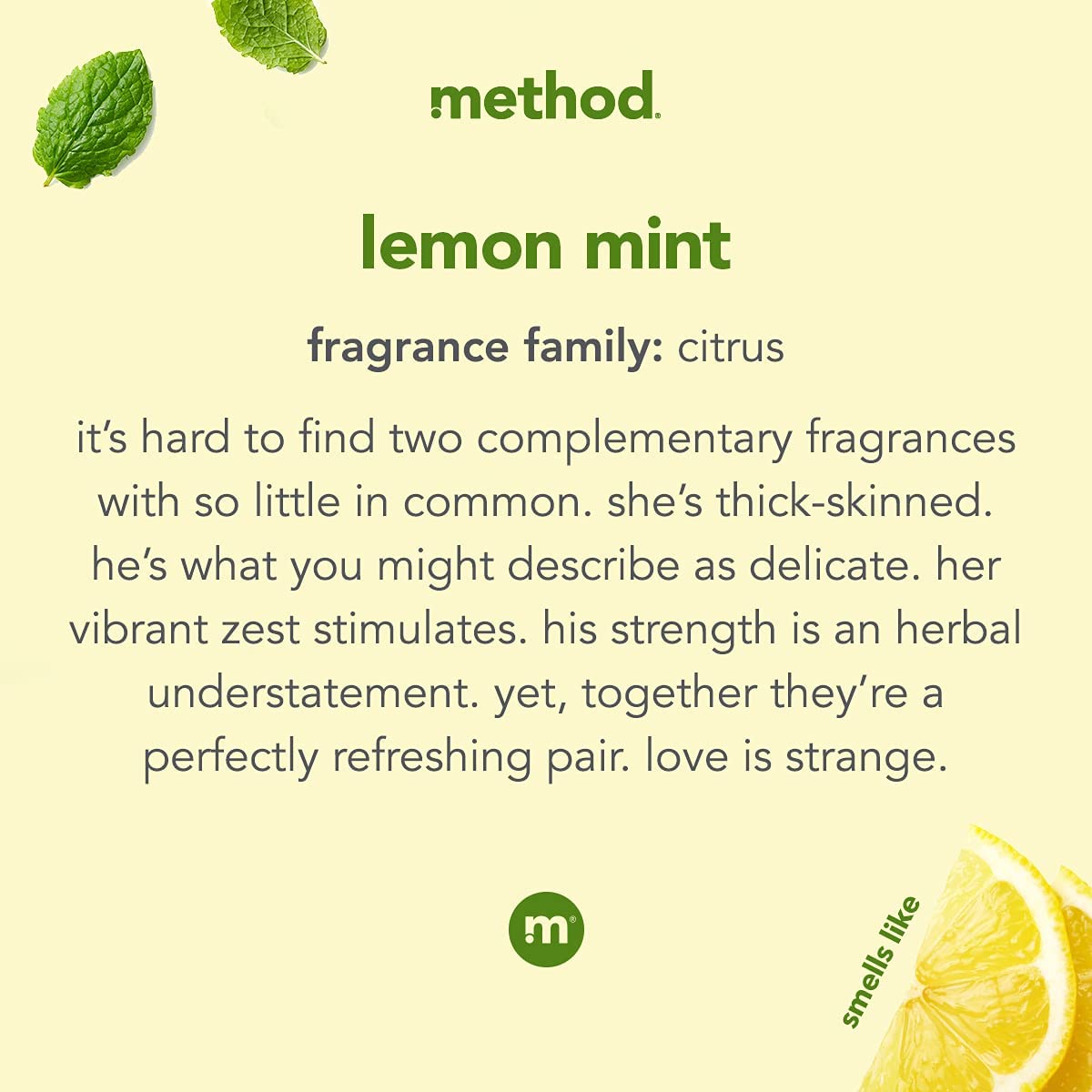 Method lemon mint foam texture on palm, highlighting quick lather and gentle feel