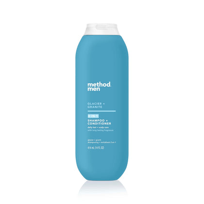 Method men front packaging shows bottle and Glacier + Granite scent benefit