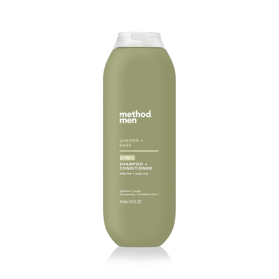 Method Men front packaging showing juniper and sage scent and benefits