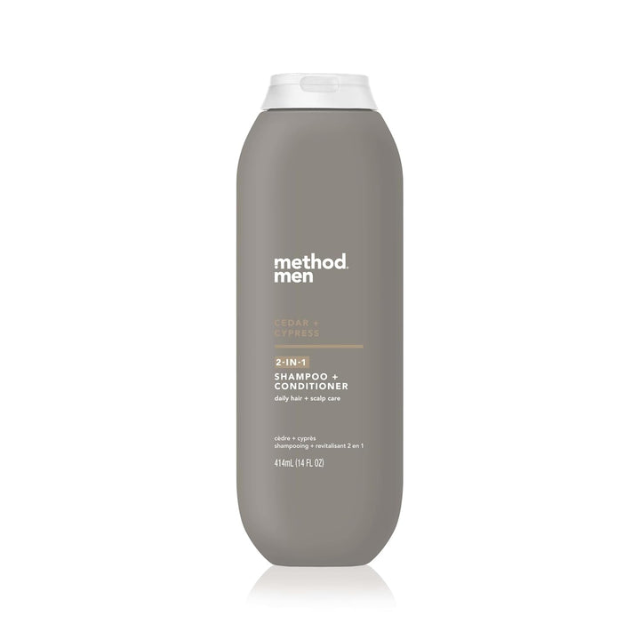 Method Men front packaging showing cedar cypress scent and 14 oz size for easy identification