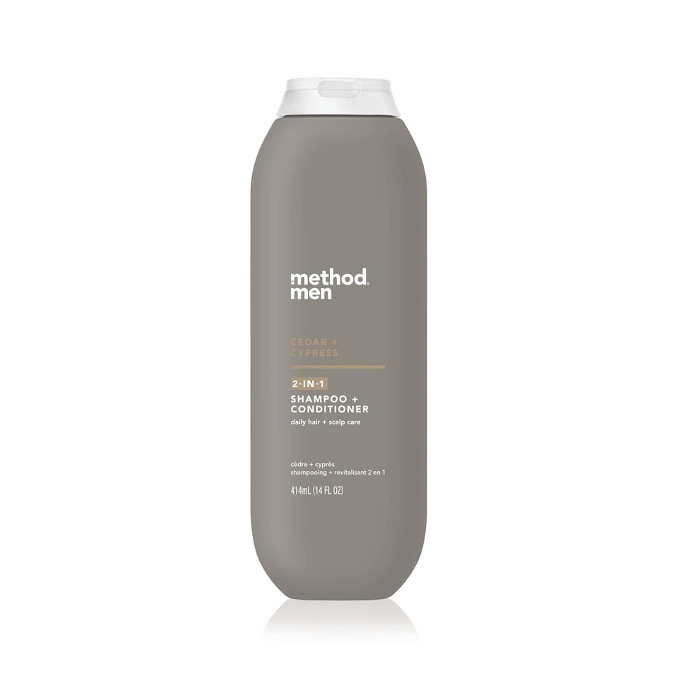 Method Men front packaging showing cedar cypress scent and 14 oz size for easy identification