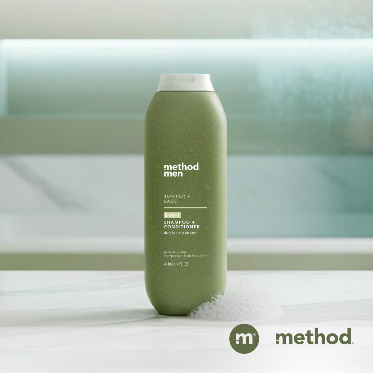 Method Men bottle styled in bathroom conveying daily grooming freshness