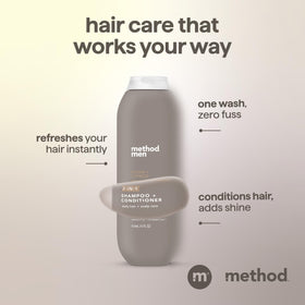 Method Men texture close-up highlighting oil-infused formula for softness and shine