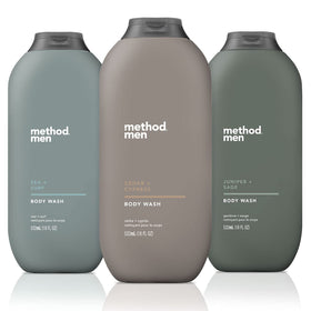 Method Men three-bottle pack front view showing all scents and benefits