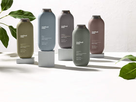 Method bottle staged in bathroom lifestyle setting suggesting freshness