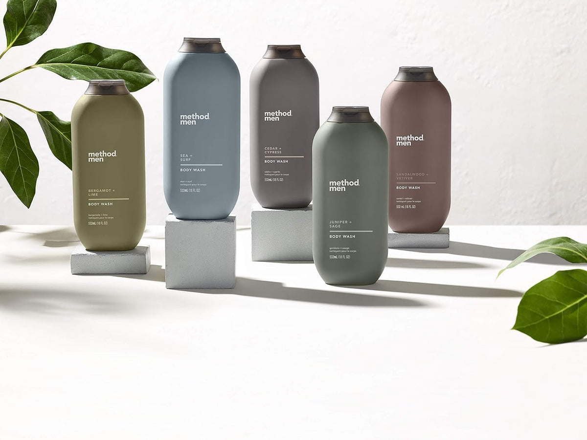 Method Men bottle in a bathroom setting suggesting everyday grooming routine