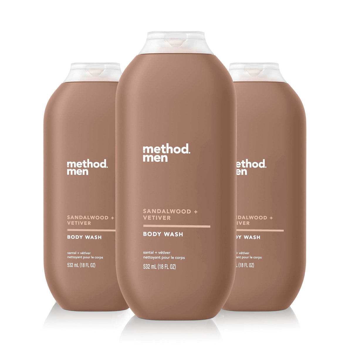 Method bottle front packaging showing scent and size benefit of quick selection