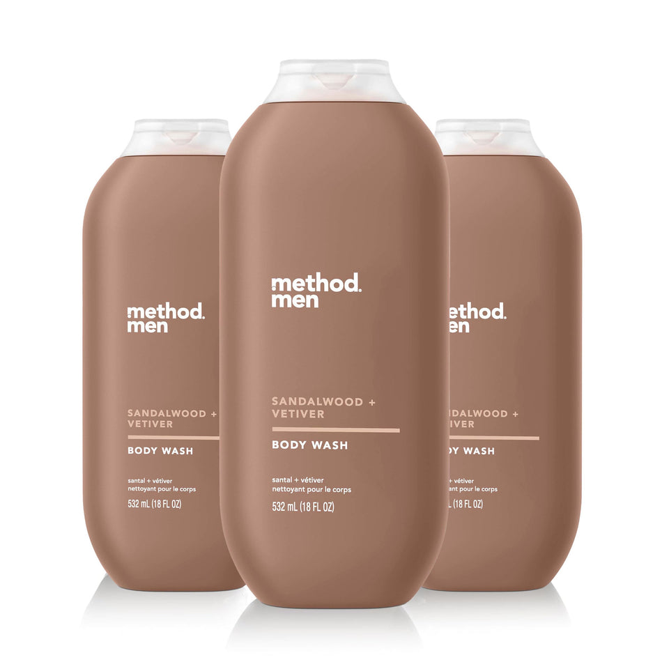 Method bottle front packaging showing scent and size benefit of quick selection