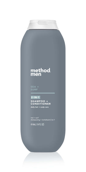 Method bottle front view showing Sea + Surf scent and clean design benefit