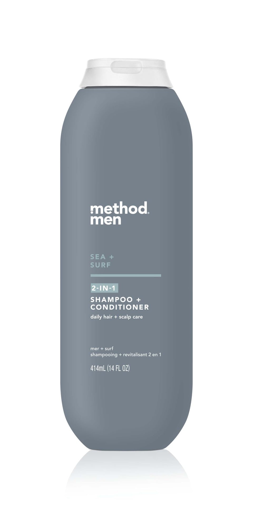 Method bottle front view showing Sea + Surf scent and clean design benefit