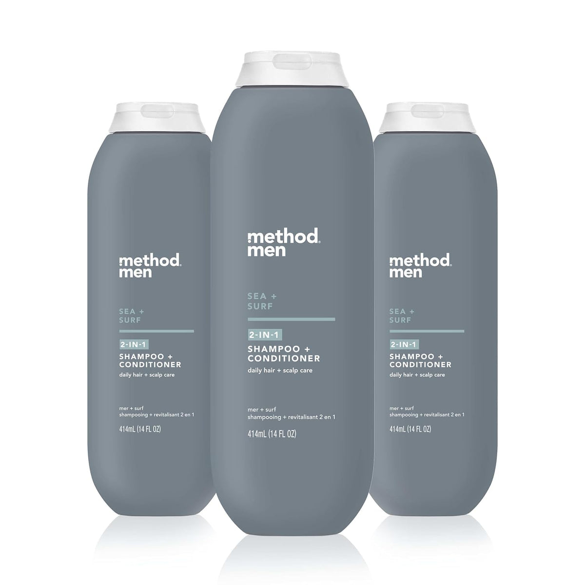 Method men front packaging showing bottle and sea + surf scent benefit