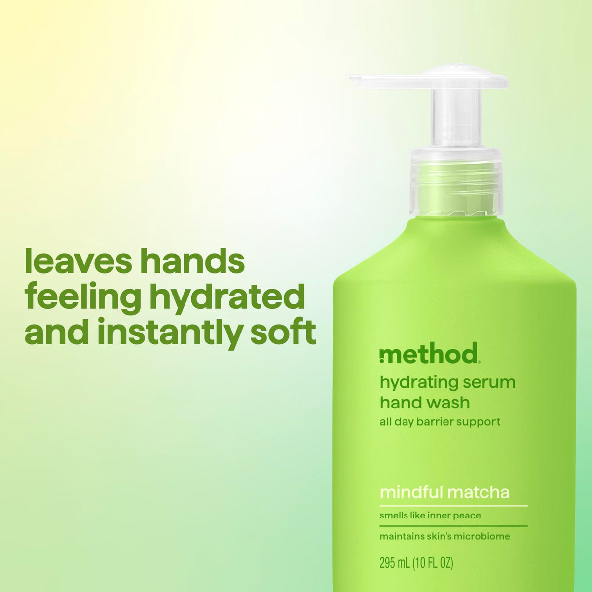 Method bottle with recycled plastic badge showing sustainability benefit