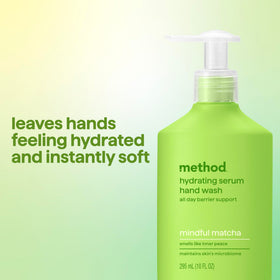 Method bottle with recycled plastic badge showing sustainability benefit