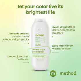 Method mindful matcha conditioner applied to hair strands for frizz control benefit